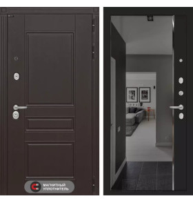 Входная дверь Мегаполис с зеркалом Панорама с тонировкой - Черный кварц