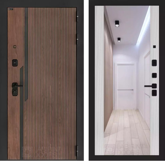 Входная дверь KARMINA с Зеркалом Максимум - Сандал белый | Фрезерованная МДФ панель 10 мм, цвет 