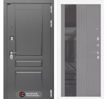Входная дверь Платинум с Зеркалом 32 тонированным - Серый рельеф софт
