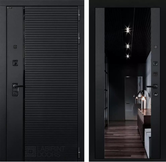 Входная дверь PIANO с тонированным зеркалом Максимум - Черный кварц | Декоративная MDF панель 10 мм с наличниками, цвет 