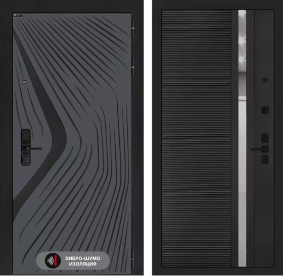 Входная дверь LEOLAB 31 - Черный кварц, зеркальная вставка с тонировкой | Фрезерованная МДФ панель 10 мм, цвет 