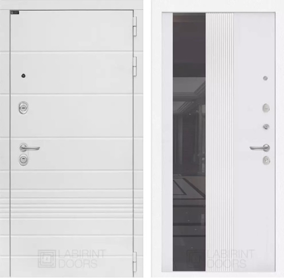 Входная дверь Трендо с Зеркалом 32 тонированным - Белый рельеф софт | Декоративная MDF панель 10 мм с фрезерованным наличником, цвет 