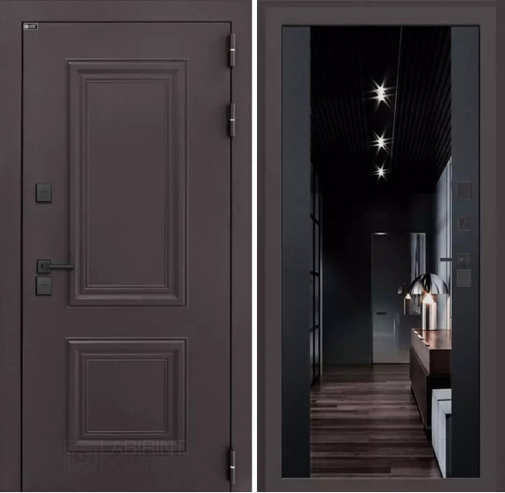 Входная дверь Полярис лайт с тонированным зеркалом Максимум - Черный кварц | Металлическая отделка методом давления на полотне, 960х2050 мм (внешний 1130х2130 мм), 880х2050 мм (внешний 1050х2130 мм)