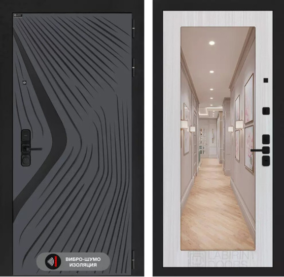 Входная дверь LEOLAB с зеркалом 18 - Сандал белый | Фрезерованная МДФ панель 10 мм, цвет 