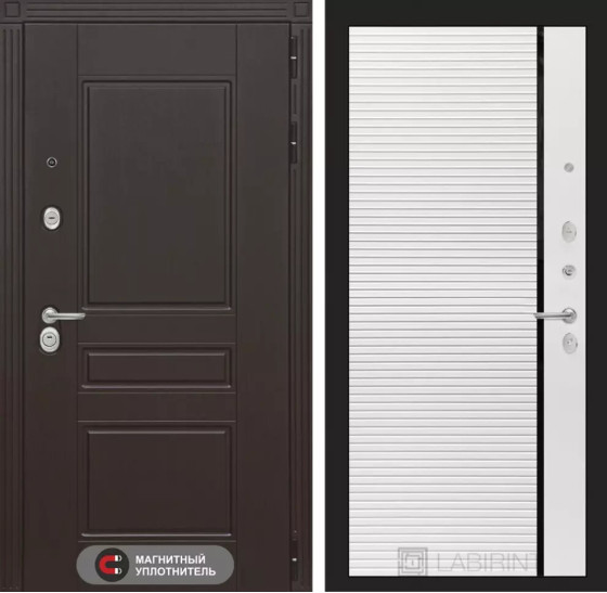 Входная дверь Мегаполис 22 - Белый софт, черная вставка | Декоративная MDF панель 10 мм с фрезерованным наличником, цвет 