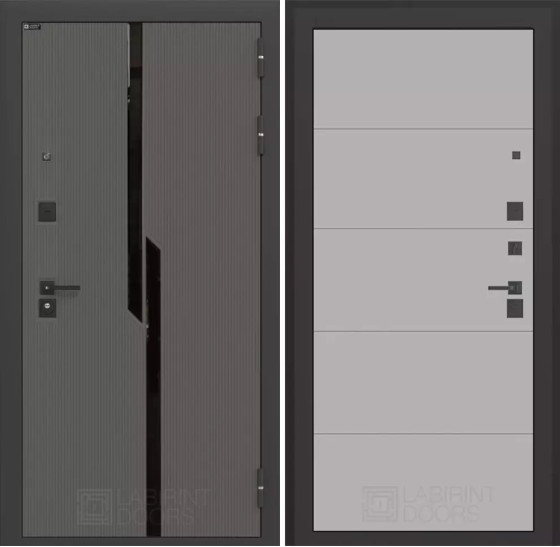 Входная дверь CARBON 13 - Грей софт | Декоративная MDF панель 10 мм с черным стеклом фацет, цвет 