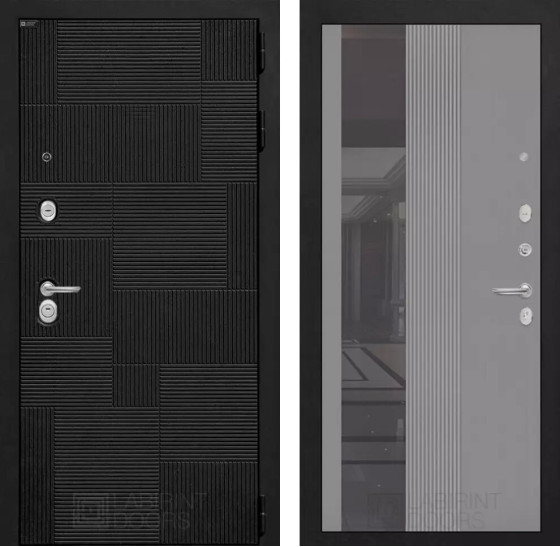 Входная дверь PAZL с Зеркалом 32 тонированным - Серый рельеф софт | Современная MDF панель 10 мм, цвет 