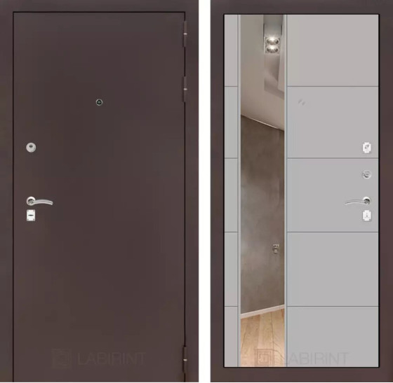 Входная дверь CLASSIC антик медный с Зеркалом 19 - Грей софт | Металл с практичным покрытием 