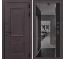 Входная дверь Полярис лайт с тонированным зеркалом Панорама - Черный кварц