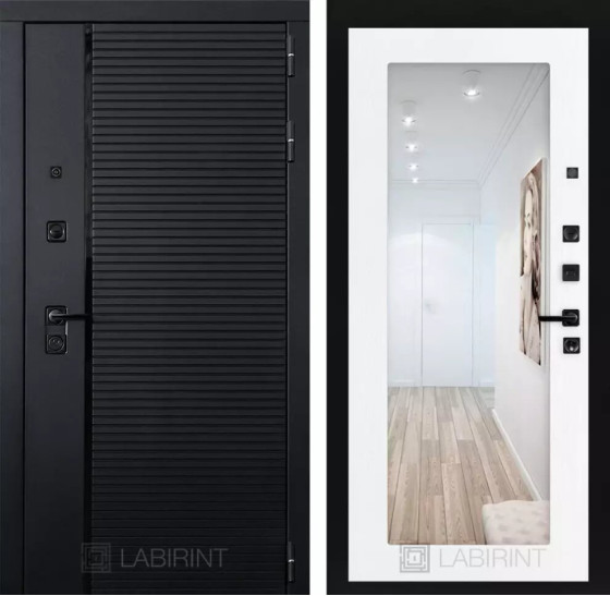 Входная дверь PIANO с зеркалом 18 - Белое дерево | Декоративная MDF панель 10 мм с наличниками, цвет 