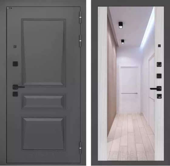 Входная дверь Орлеан с Зеркалом Максимум - Сандал белый | Металлическая отделка методом давления на полотне