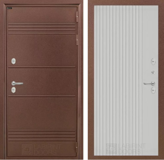 Входная дверь Термо Лайт 29 - Белый рельеф софт | Металлическая отделка с давлением и фигурным наличником