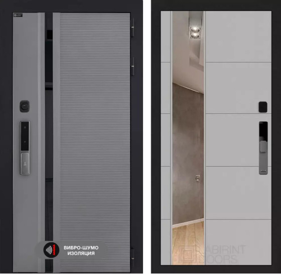 Входная дверь Пиано Смарт 2.0 с зеркалом 19 - Грей софт | Фрезерованная МДФ панель 10 мм, цвет 