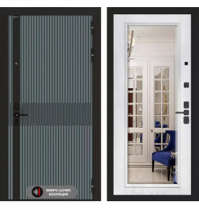 Входная дверь ISSIDA с Зеркалом Фацет - Белый софт