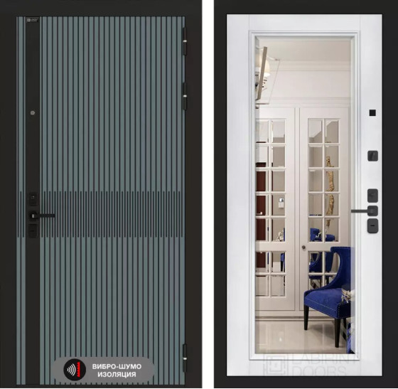 Входная дверь ISSIDA с Зеркалом Фацет - Белый софт | Фрезерованная МДФ панель 10 мм, цвет 