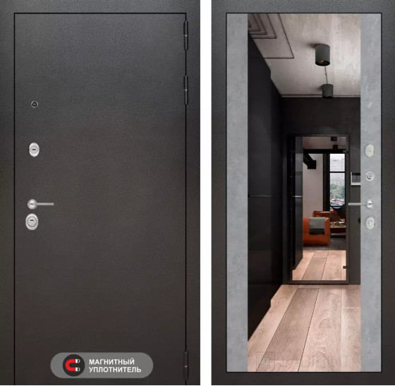 Входная дверь SILVER с Зеркалом Максимум - Бетон светлый | Металл с покрытием 