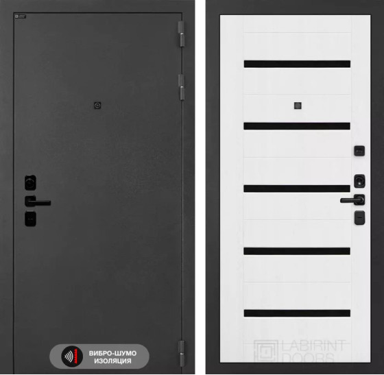 Входная дверь ACUSTICLAB 01 - Белое дерево, стекло черное | Металл с матовым покрытием 
