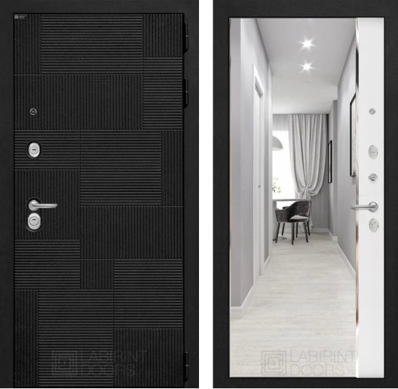 Входная дверь PAZL с зеркалом Панорама - Белый софт | Современная MDF панель 10 мм, цвет 