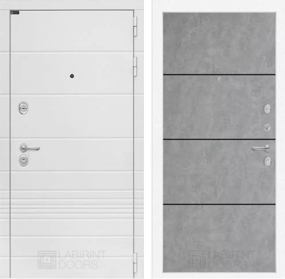 Входная дверь Трендо 25 - Бетон светлый, черный молдинг | Декоративная MDF панель 10 мм с фрезерованным наличником, цвет 