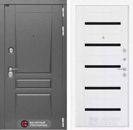 Входная дверь Платинум 01 - Белое дерево, стекло черное | Декоративная MDF панель 16 мм с наличником, цвет 