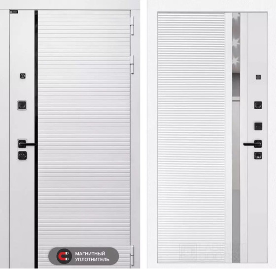 Входная дверь ROYAL 31 - Белый софт, зеркальная вставка с тонировкой | Современная MDF панель 10 мм с наличником, цвет 