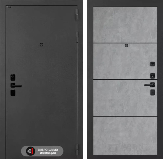Входная дверь ACUSTICLAB 25 - Бетон светлый, черный молдинг | Металл с матовым покрытием 