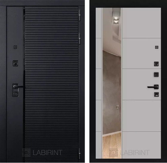 Входная дверь PIANO с зеркалом 19 - Грей софт | Декоративная MDF панель 10 мм с наличниками, цвет 