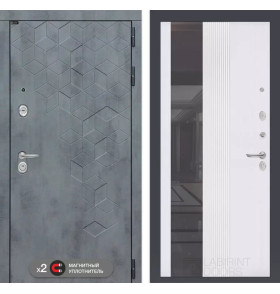 Входная дверь Бетон с Зеркалом 32 тонированным - Белый рельеф софт