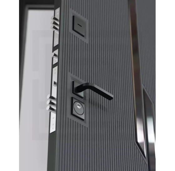 Входная дверь CARBON стекло черное фацет ФЛС-570 Белый софт | Декоративная MDF панель 10 мм с черным стеклом фацет, цвет 