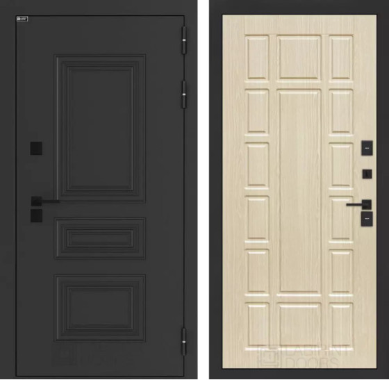 Входная дверь Аляска Лайт 12 - Беленый дуб | Металлическая отделка методом давления на полотне