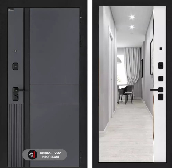 Входная дверь EVOLAB с зеркалом Панорама - Белый софт | Фрезерованная МДФ панель 10 мм, цвет 