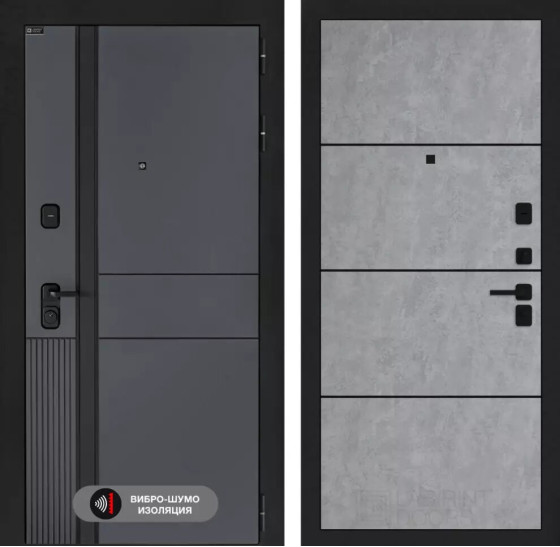 Входная дверь EVOLAB 25 - Бетон светлый, черный молдинг | Фрезерованная МДФ панель 10 мм, цвет 