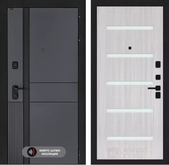 Входная дверь EVOLAB 01 - Сандал белый, стекло белое | Фрезерованная МДФ панель 10 мм, цвет 