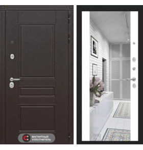 Входная дверь Мегаполис с зеркалом Максимум - Белый софт