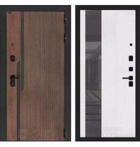 Входная дверь KARMINA с Зеркалом 32 тонированным - Белый рельеф софт