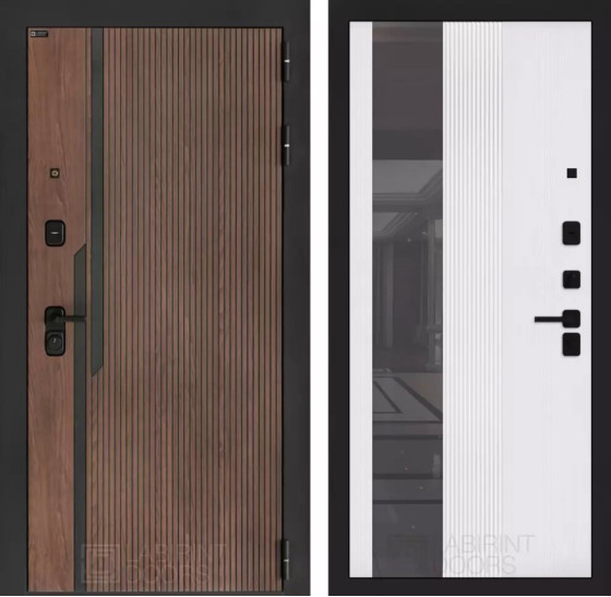 Входная дверь KARMINA с Зеркалом 32 тонированным - Белый рельеф софт | Фрезерованная МДФ панель 10 мм, цвет 