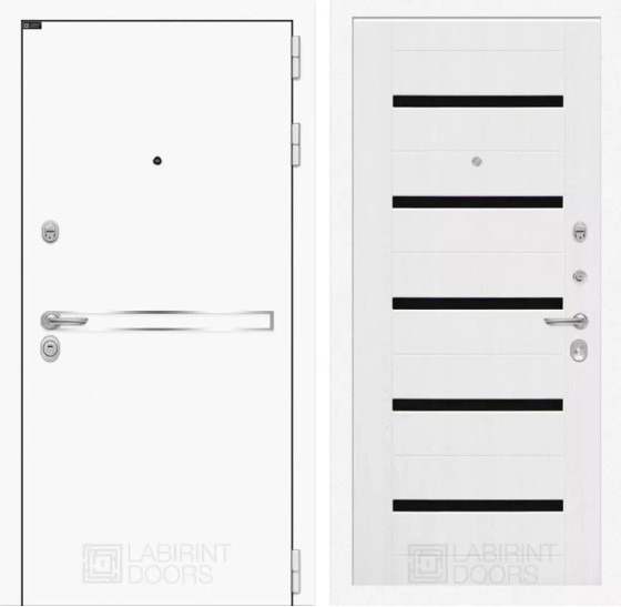 Входная дверь Лайн WHITE 01 - Белое дерево, стекло черное | Металл с покрытием 