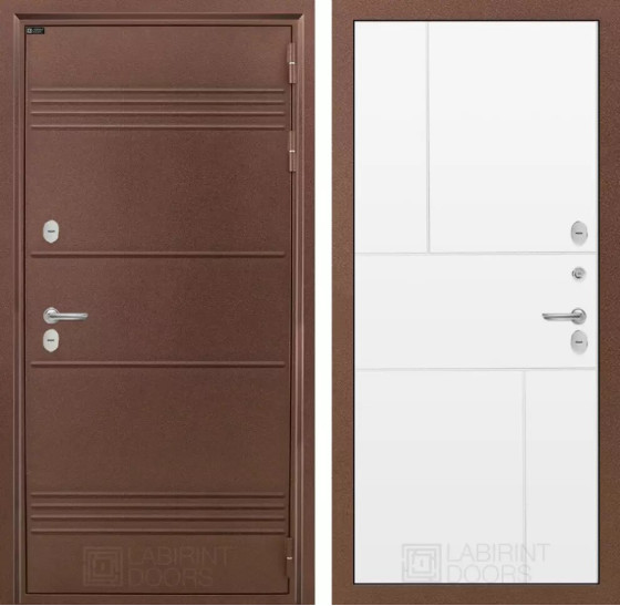 Входная дверь Термо Лайт 21 - Белый софт | Металлическая отделка с давлением и фигурным наличником