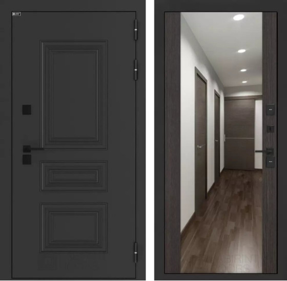 Входная дверь Аляска Лайт с Зеркалом Максимум - Венге | Металлическая отделка методом давления на полотне