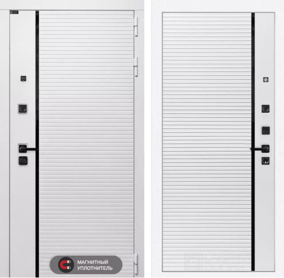 Входная дверь ROYAL 22 - Белый софт, черная вставка | Современная MDF панель 10 мм с наличником, цвет 