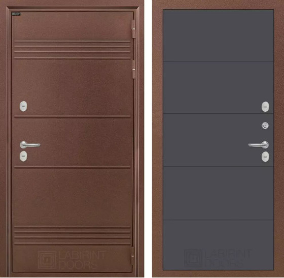 Входная дверь Термо Лайт 13 - Графит софт | Металлическая отделка с давлением и фигурным наличником