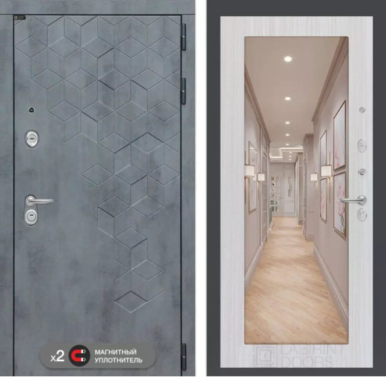 Входная дверь Бетон с зеркалом 18 - Сандал белый | Современная декоративная MDF панель 10 мм с наличником, цвет 