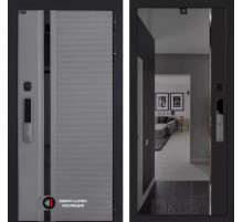 Входная дверь Пиано Смарт 2.0 с зеркалом (тонированное) Панорама - Черный кварц