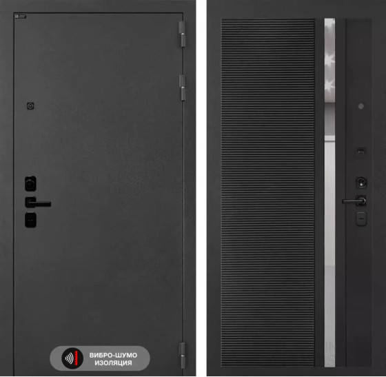 Входная дверь ACUSTICLAB 31 - Черный кварц, зеркальная вставка с тонировкой | Металл с матовым покрытием 