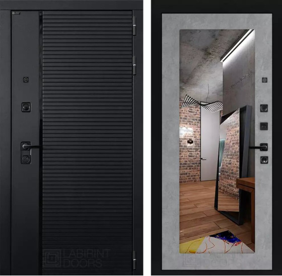 Входная дверь PIANO с зеркалом 18 - Бетон светлый | Декоративная MDF панель 10 мм с наличниками, цвет 