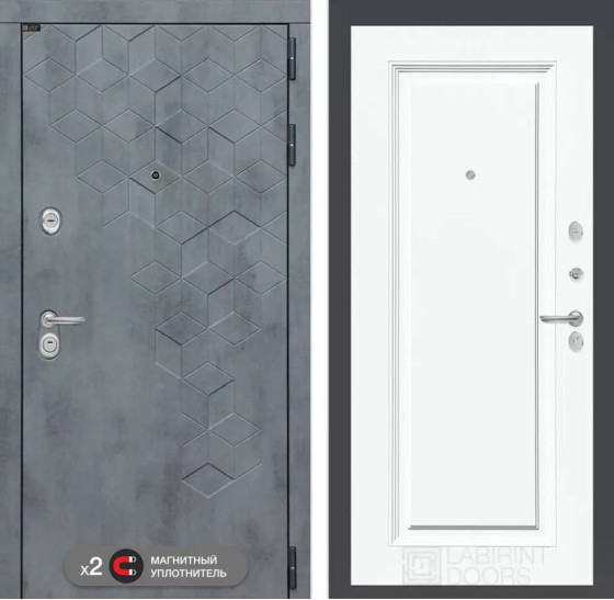 Входная дверь Бетон 27 - Эмаль RAL 9003 | Современная декоративная MDF панель 10 мм с наличником, цвет 