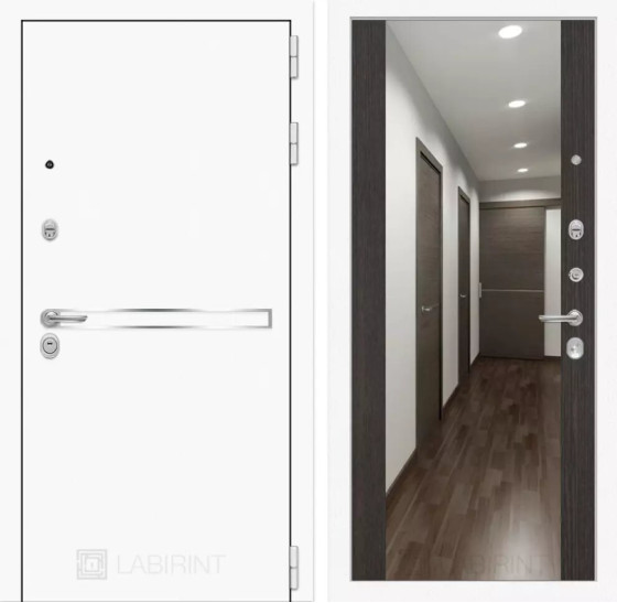 Входная дверь Лайн WHITE с Зеркалом Максимум - Венге | Металл с покрытием 