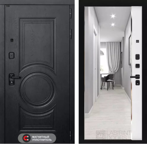 Входная дверь GRAND с зеркалом Панорама - Белый софт | Стильная декоративная MDF панель 16 мм с наличником, цвет 