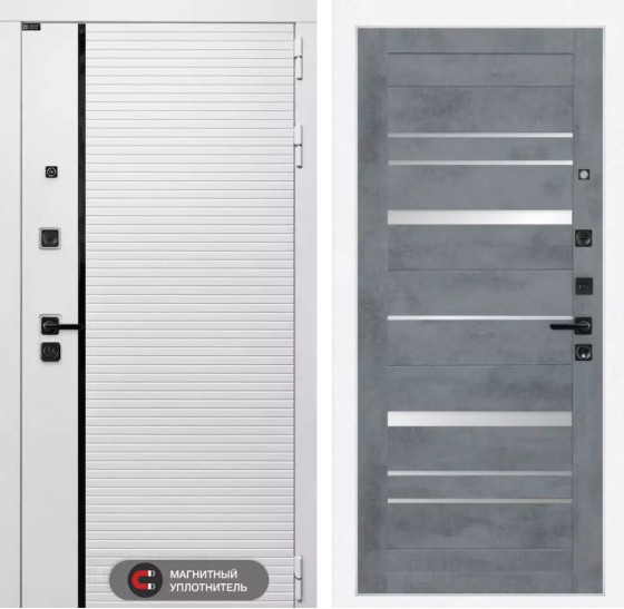 Входная дверь ROYAL 20 - Бетон темный, зеркальные вставки | Современная MDF панель 10 мм с наличником, цвет 