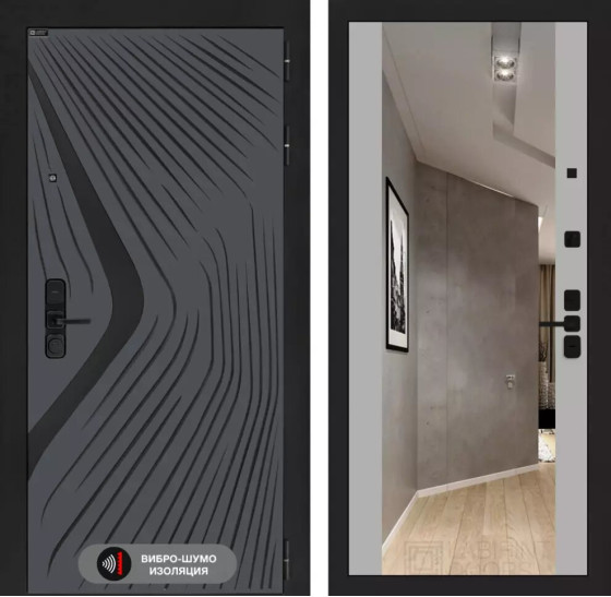 Входная дверь LEOLAB с Зеркалом Максимум - Грей софт | Фрезерованная МДФ панель 10 мм, цвет 